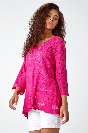 Pink Cotton Crochet Tunic Top