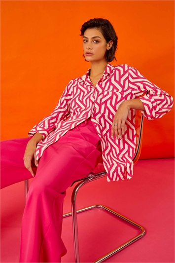 Pink Geometric Print Longline Shirt