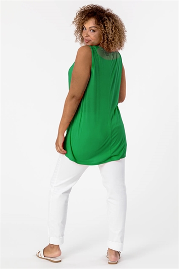 Green Curve Plain V-Neck Vest Top, Image 2 of 4
