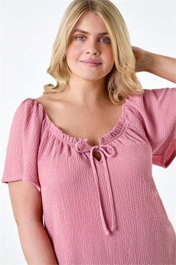 Pink Curve Tie Front Stretch Jersey Top