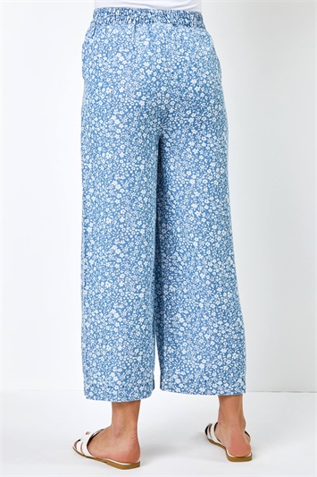 Light Blue Ditsy Floral Print Waist Tie Culottes, Image 3 of 5