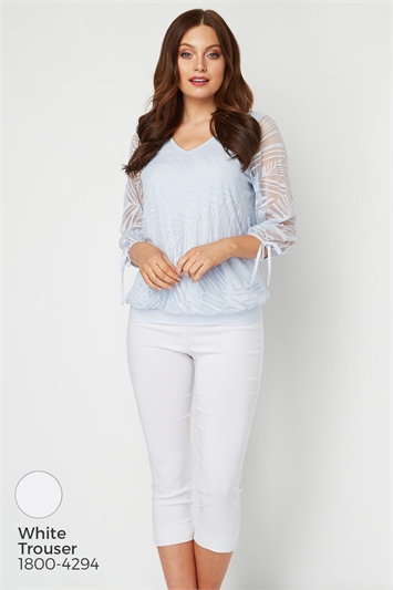 Light Blue Burnout Tie Sleeve Overlay Top, Image 5 of 8