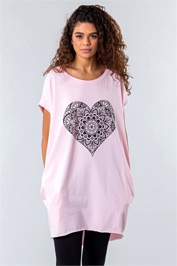 Light Pink One Size Henna Heart Print Lounge Top, Image 4 of 4