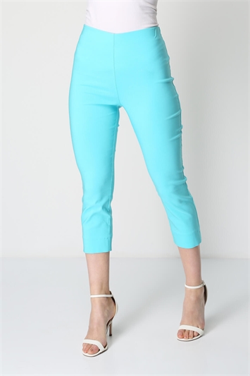 Turquoise Cropped Stretch Trouser, Image 3 of 5