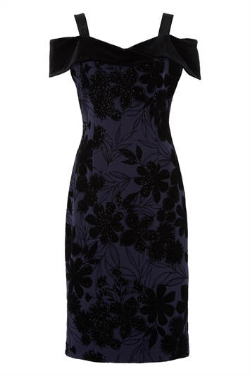 Floral Flock Cold Shoulder Dress