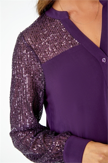Purple Embellished Sequin Stretch Blouse