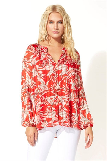 Red Floral Print Sparkle Detail Blouse