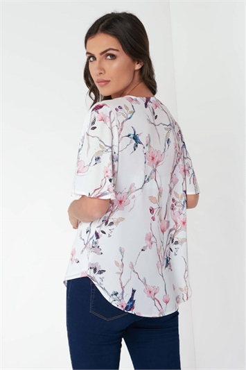 Ivory Floral Angel Sleeve Top, Image 2 of 7
