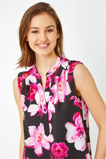 Pink Sleeveless Floral Print Tunic Top