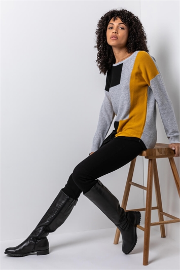 Amber Colour Block Ribbed Jumper, Image 5 of 5