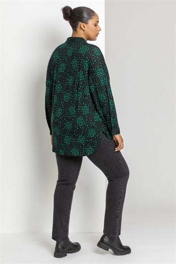 Green Curve Star Heart Print Oversized Shirt, Image 2 of 4