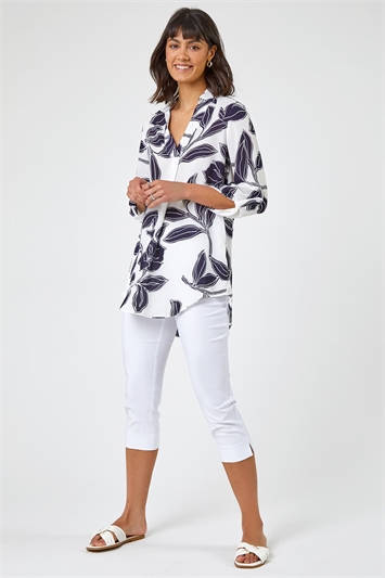 Navy Linear Floral Print Overshirt, Image 3 of 5