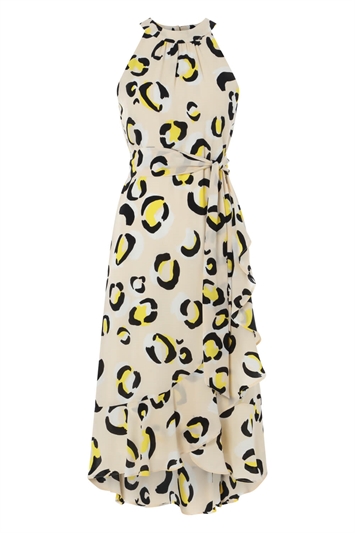 Yellow Animal Print Tie Waist Midi Dress , Image 4 of 4
