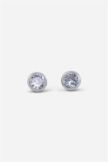 Metallic Sterling Silver Halo Set Cubic Zirconia Stud Earrings