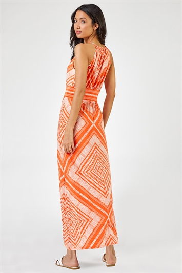 Orange Boho Print Halterneck Maxi Dress, Image 2 of 5