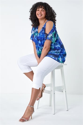 Blue Curve Abstract Print Overlay Top