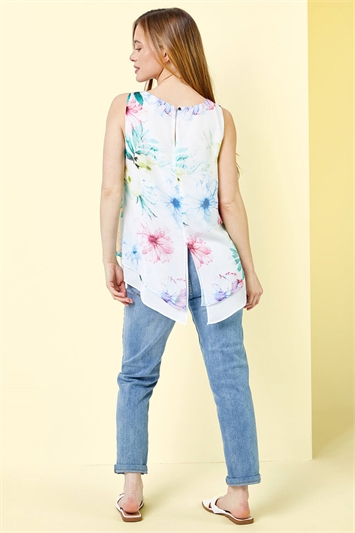 Ivory Petite Floral Print Chiffon Overlay Top, Image 2 of 4