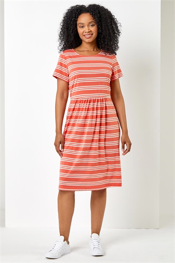 Coral Petite Stripe Print Skater Dress, Image 3 of 5