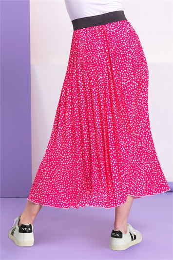 Pink Ditsy Spot Print Pleated Skirt, Image 2 of 4