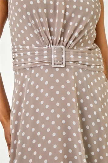 Taupe Petite Spot Print Buckle Detail Dress, Image 5 of 5