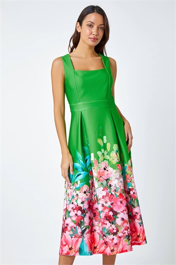 Multi Premium Stretch Floral Midi Dress