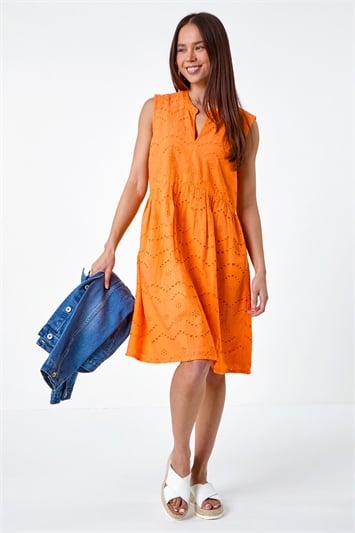 Orange Petite Broderie Cotton Dress