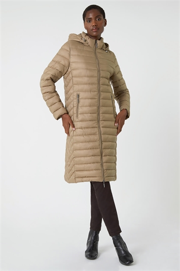 Cream Longline Hooded Padded Coat
