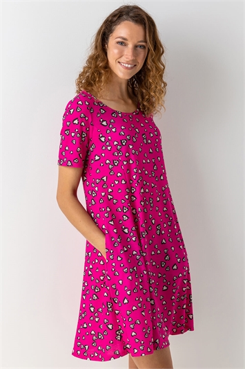 Pink Heart Print Stretch Swing Dress, Image 4 of 5