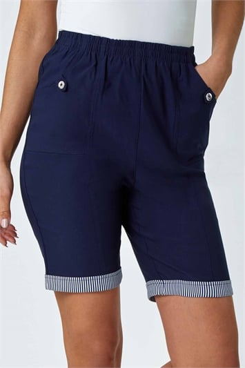 Blue Contrast Detail Elastic Waist Stretch Shorts