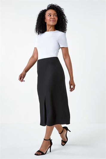 Black Petite Plain Bias Cut Midi Skirt