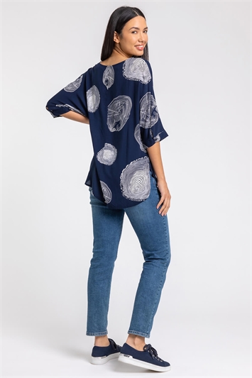Navy Linear Abstract Print Tunic Top, Image 2 of 4