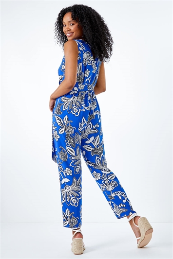Blue Petite Wrap Front Belted Jumpsuit, Image 3 of 5