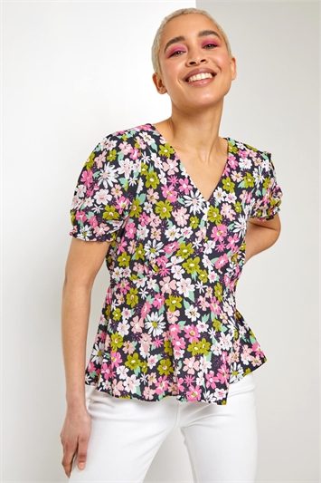 Pink Bold Floral Print Blouse, Image 1 of 5