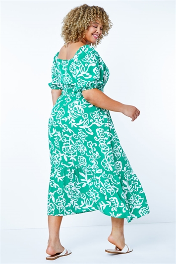 Green Curve Stretch Waist Midi Dress, Image 3 of 5