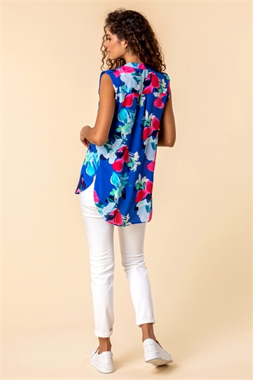 Royal Blue Floral Print Tunic Top, Image 2 of 5