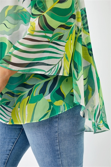 Lime Curve Tropical Leaf Print Kimono, Image 5 of 5