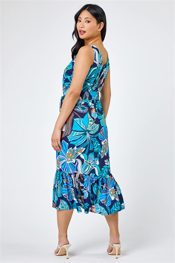 Blue Petite Floral Print Tiered Dress, Image 2 of 5