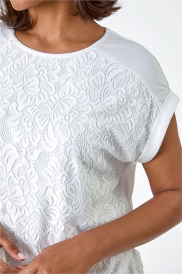White Lace Panel Stretch Jersey Top