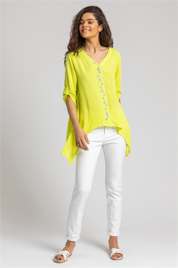 Lime Asymmetric Abstract Button Detail Top, Image 4 of 5