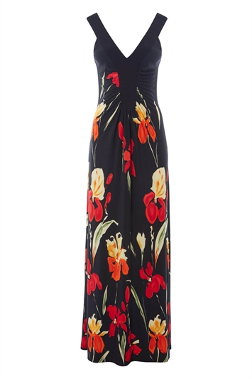 Floral Contrast Band Maxi Dress in BLACK - Roman Originals UK