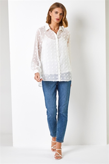Ivory Textured Spot Button Up Blouse, Image 3 of 4