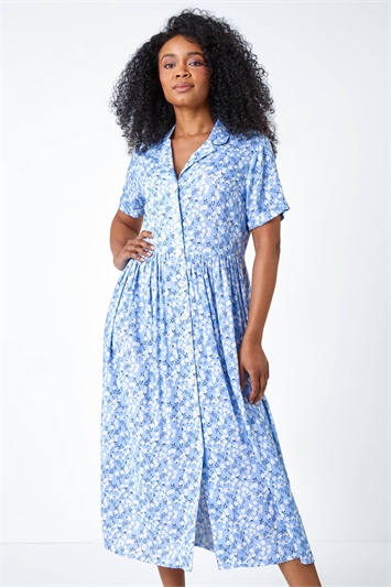 Blue Petite Spot Print Midi Tea Dress