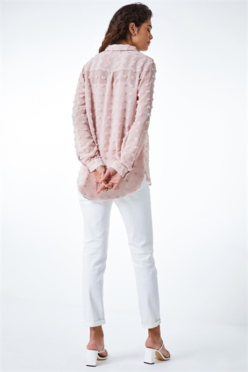Light Pink Textured Spot Button Up Blouse, Image 3 of 5