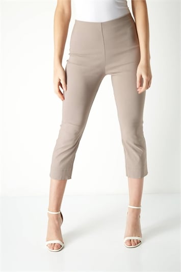 Taupe Cropped Stretch Trouser