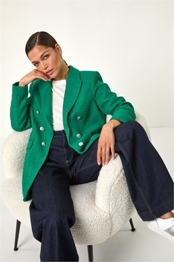 Green Tailored Longline Boucle Jacket