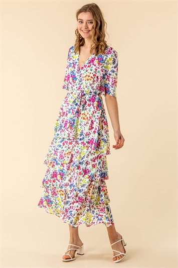 Multi Frill Detail Floral Print Dress, Image 3 of 4