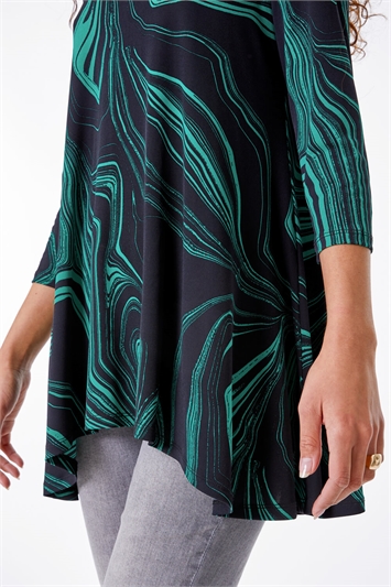 Green Abstract Print Swing Stretch Top