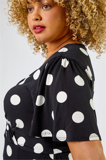 Black Curve Spot Print Midi Dress, Image 5 of 5