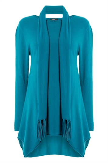 Knitted Tunic with Tassel Scarf in Teal - Roman Originals UK