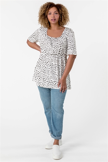 Ivory Curve Spot Print Gathered Top, Image 4 of 4